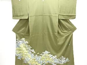 作家物　手描き友禅　松に鳥模様三つ紋色留袖(比翼衿付き)